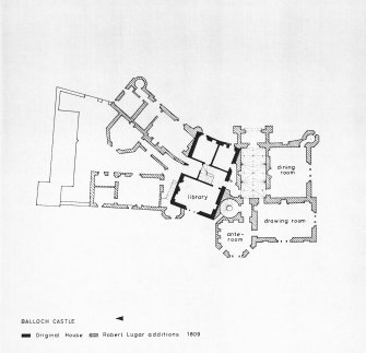 Dyeline plan of Balloch Castle showing the original house and also Robert Lugar additions of 1809.