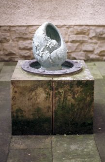View of sculpture / fountain, in Tweeddale Court.