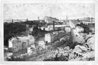 Edinburgh, Calton Hill, Observatory Road, Observatory.
Photographic copy of lithograph showing view from hill.