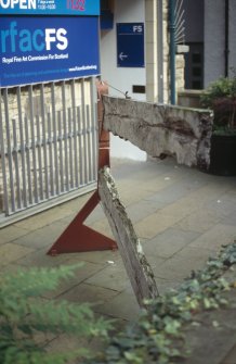 View of sculpture 'The Yew's Harp', outside Royal Fine Art Commission for Scotland in Bakehouse Close.