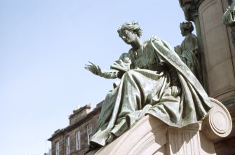 View of figure 'Eloquentia' on Gladstone Memorial, Coates Cresent, Edinburgh.