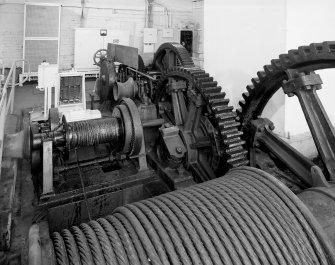 Aberdeen, York Place, Hall Russell Shipyard.
View from South-West of slipway winch drive gears and cable drum. (Small winch on left side used to pull empty slipway carriage down the slip).