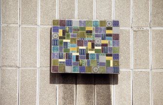 View of mosaic panel, on facade of former Telephone Exchange.
