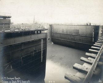 View of caisson
Titled: 'H.M. Dockyard Rosyth. Caisson in Dock No 1 Inner sill. 18.9.1915'