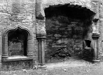 Dumfries And Galloway, Cardoness Castle. Interior. Hall, detail of fireplace.
