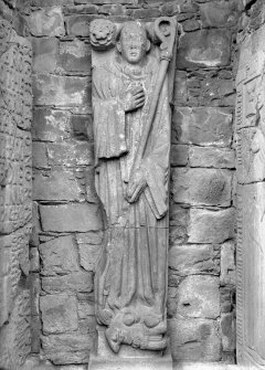 Detail of Abbot's monument effigy, Dundrennan Abbey.