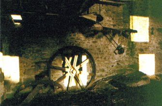 Kinnettles Mill:  threshing mill ground floor, c1979