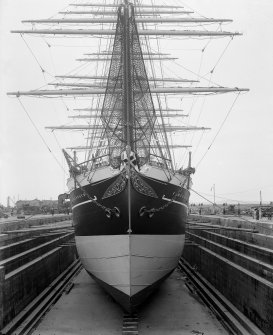 Kobenhavn: View of ship in dry dock, Henry Robb's shipbuilding yard. Built by Ramage and Feguson for the Danish East Asiatic Company.