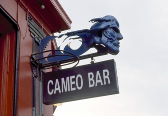 Detailed view of Blue Head sign.