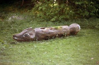 View of sculpture of a fox, on nature trail from Braid Road to Hermitage of Braid House.