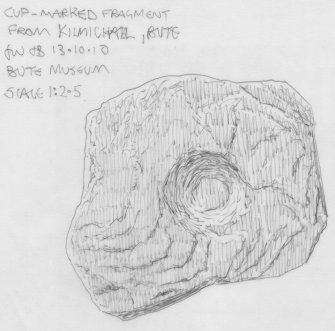 Scanned pencil survey drawing of cup marked stone from Kilmichael, Bute (now in Rothesay Museum)