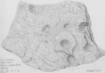 Scanned pencil survey drawing of cup marked fragment 1 from chambered cairn (now in Rothesay Museum)