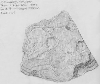 Scanned pencil survey drawing of cup marked fragment 2 from chambered cairn (now in Rothesay Museum)