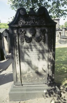 View of gravestone of William Lunn at Old Calton Burial Ground.

