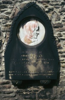 View of gravestone of Anne Dallas at Old Calton Burial Ground.
