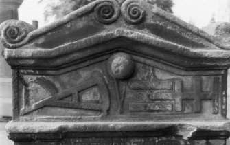 Detail of merchant's gravestone at Dalmeny Parish Church.
