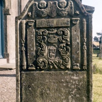 View of gravestone at Lundie Parish Church.

