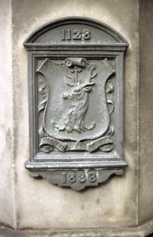 View of panel on Canongate Mercat Cross.