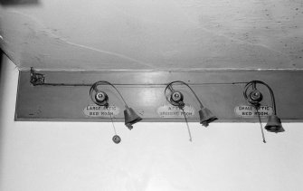 Detail of range of service bells in ground floor passage in Carbeth House, Stirling.