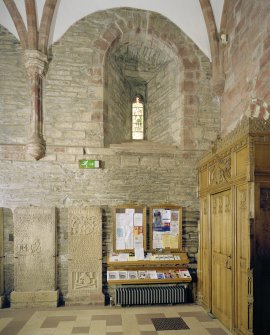 Interior.  Nave, S aisle, 1st bay from W, view from N