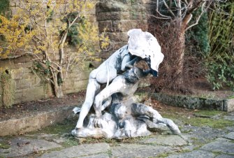 View of sculpture 'Nymph and Faun', in garden of Westerlea School.