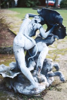 View of sculpture 'Nymph and Faun', in garden of Westerlea School.