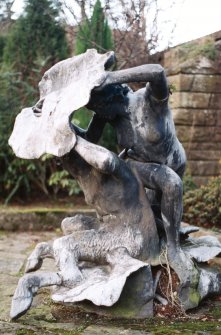 View of sculpture 'Nymph and Faun', in garden of Westerlea School.