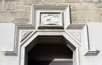 View of sail boat relief, above door on Newhaven Main Street.