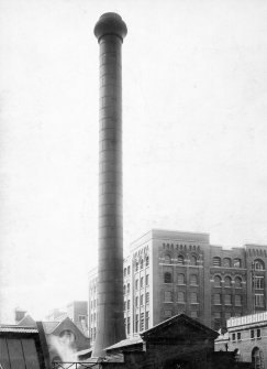 Ex-Scotland. Chimney Stack. Guinness Brewery, A Guinness and Son & Co Ltd, St James's Gate, Dublin, Eire
View of steel chimney stack on completion.
Titled (mount): 'D'Arcy  90 Grafton Street, Dublin [photographers]'
Stamped (verso): 'Electric Studios, 64 Dawson St 3 doors from Nassau Street'
