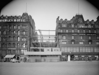 View from south of 33 - 44 Princes Street showing Waverley Hotel, Jays under construction and C & A Modes.