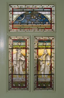 Interior. Ground floor, entrance hall, detail of stained glass in door
The Coats Observatory, Paisley