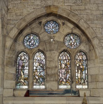 All Saints Episcopal Church, interior.  North side chapel, detail of stained glass window at West end.