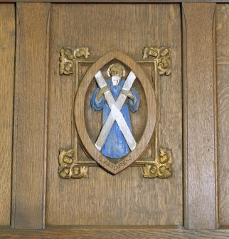 All Saints Episcopal Church, interior.  Main hall, detail of vesica in panelling.
