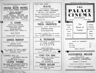 Scanned copy of a slide of a programme for Newtongrange Picture Palace programme. Lent for copying by the Gorebridge and District Local History Society.