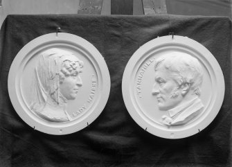 Roundels of Tannahill and Lady Nairne in situ in the artist's studio.