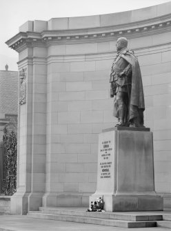 View of Memorial to King Edward VII, showing detail of statue, from South West