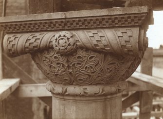 Historic photographic view showing detail of column capital 'St Philip'.