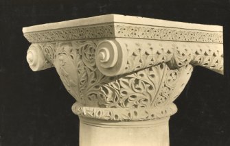 Historic photographic view showing detail of column capital 'St James'.