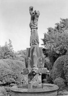 Detail of fountain in garden of Ravelston House, Edinburgh.