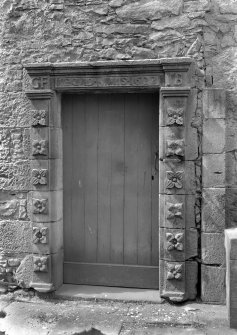 View of entrance doorway to stair tower of old Ravelston House, Edinburgh.