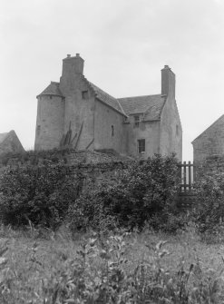 Bavelaw Castle. View from West in walled garden.
