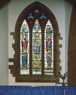 Hyndland Parish Church, interior.  Detail of stained glass window in side chapel