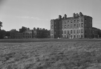 View from North East of central and West block of Gordon Castle during demolition work