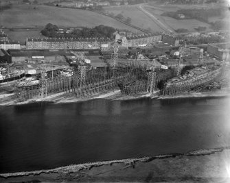 Barclay, Curle and Co. Ltd. shipyards, West Yard, Scotstoun West, Glasgow.  Oblique aerial photograph taken facing north-east.  