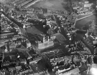 Paisley, general view, showing Paisley Town Hall and Paisley Abbey.  Oblique aerial photograph taken facing east.