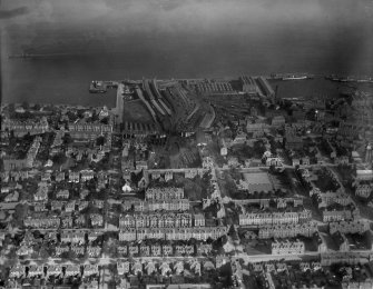 Princes Pier and Albert Harbour, Greenock.  Oblique aerial photograph taken facing north-east.