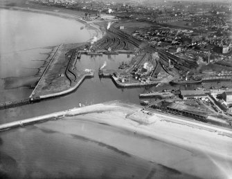 Ayr Harbour Docks, Ayr.  Oblique aerial photograph taken facing north-east.