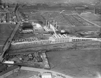 Refuse Destruction and Electric Works, Helen Street, Govan, Glasgow.  Oblique aerial photograph taken facing north.