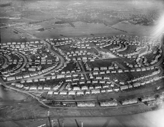 Mosspark Housing Estate, Glasgow.  Oblique aerial photograph taken facing east.