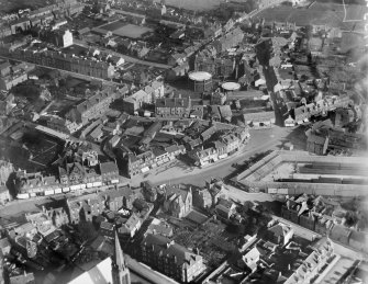 Largs, general view, showing Main Street and Largs Station.  Oblique aerial photograph taken facing east.